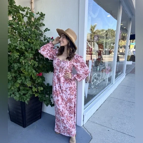 Free People Jaymes Floral Print Long Sleeve Dress Pink Size Small - Picture 6 of 15